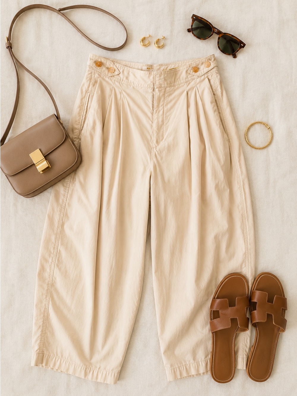 Maeve Anthropologie Cream Sailor Pleated Barrel Pants Cropped Wide Leg 10